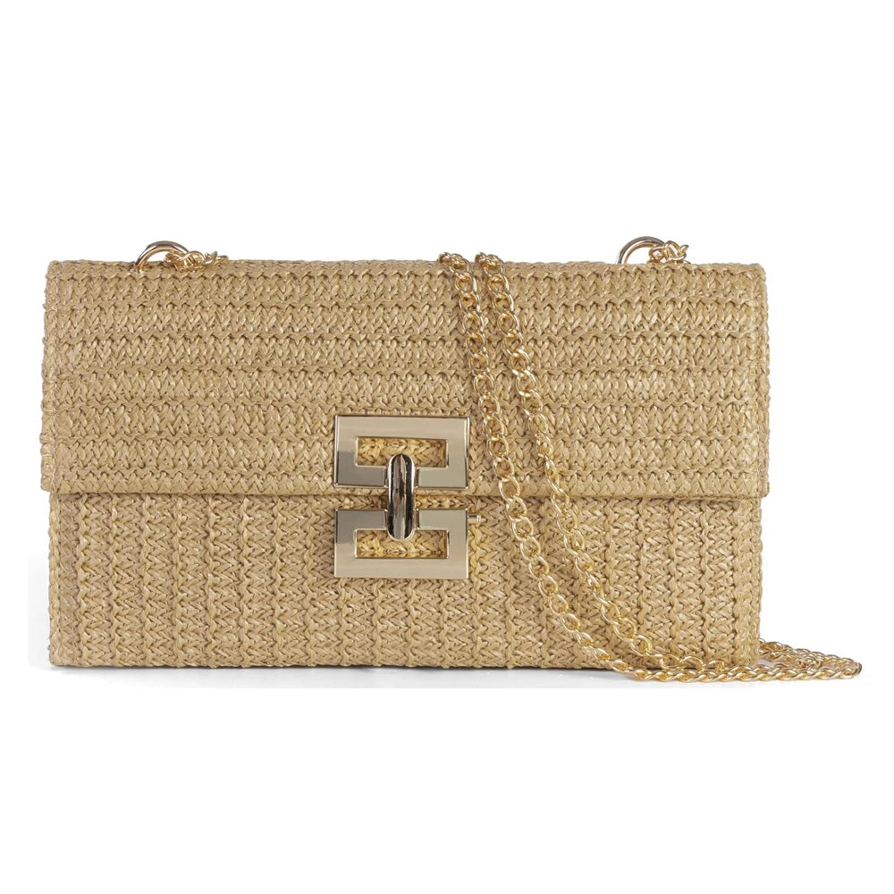 Trendy Design Portable Straw Clutch Purses Women Beach Handbags Boho Woven Envelope Wallet Chain Crossbody Shoulder Summer