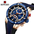 REWARD RD83013M Men's Casual Quartz Watch Automatic Date Fluorescent Hand 3ATM Waterproof Leather Strap Men's Sports Watch
