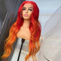Ombre Red Orange Yellow Middle Part Body Wave Wig Cuticle Consisten Virgin Russian Human Hair Lace Front Wigs