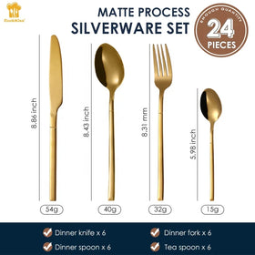 24-Piece Elegant Gold Plated Stainless Steel Cutlery Set Luxury Custom Spoon and Fork for Restaurant Parties Flatware Gift Set