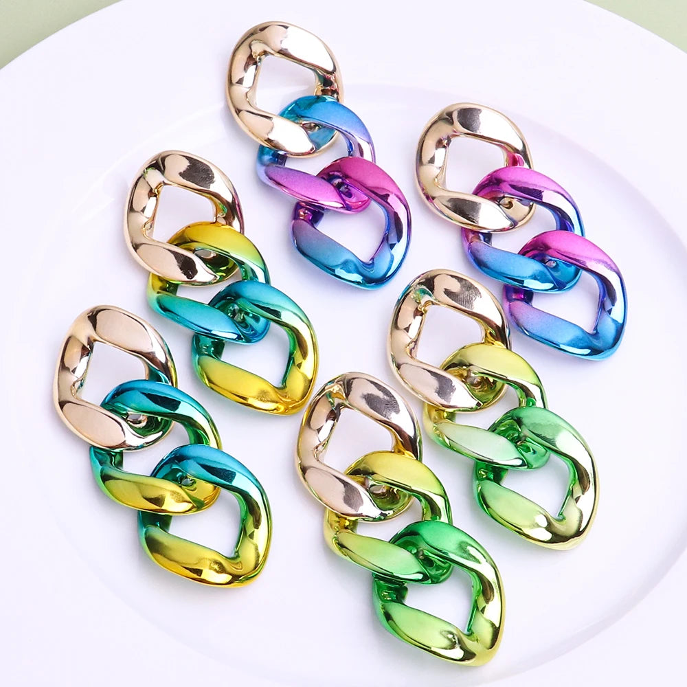 Punk Style Chain Custom Length Necklace Earrings Set 2024 Popular Clasp Metal Multicolor Acrylic Trendy Women's Drop Earrings FS