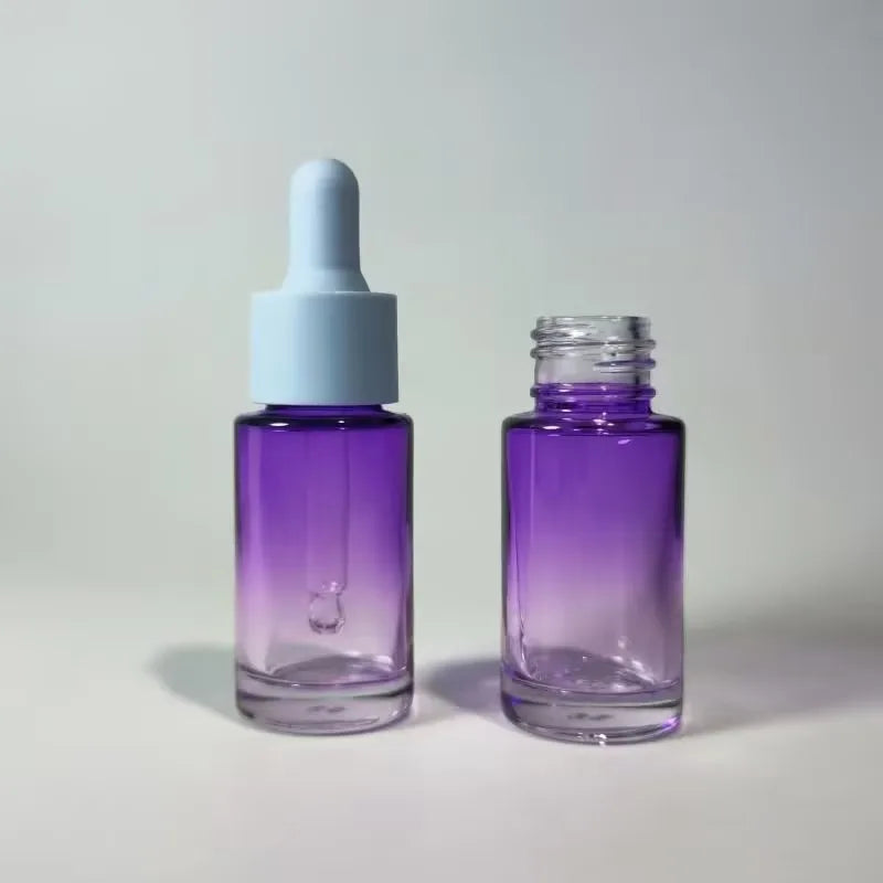 Cosmetic Packaging Manufacture Hot Sale Gradient Color Serum Oil Bottle Double Color Glass Essential Oil Dropper Bottle