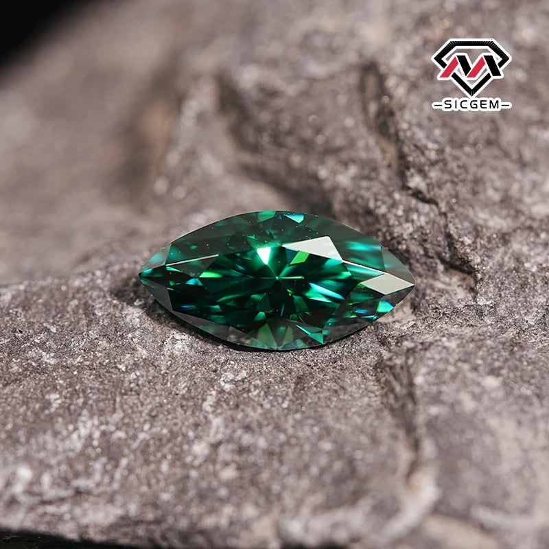 SICGEM Loose Gemstone Marquise Cut Green Color Marquise Synthetic Moissanite Diamond Stone for Ring Earring Necklace Jewelry