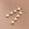 Exquisite 925 Sterling Silver Freshwater Pearl Earrings Baroque Pearl Tassel Stud Earrings for Women