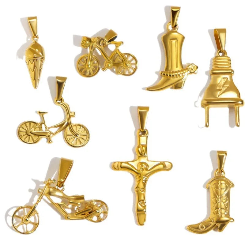 Diy Vintage Stainless Steel Accessories Cute Gold Silver Plugs Ice Cream Cross Motorcycle Bike Boots Pendant for Jewelry Making