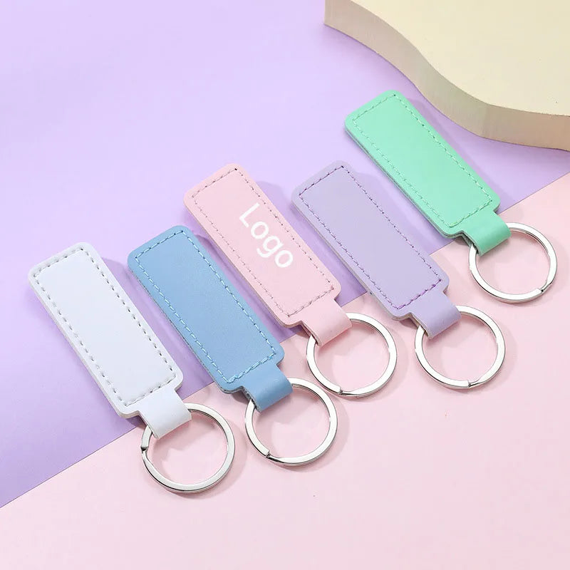 2026 Custom Logo PU Leather Key Ring Pendant Simple Business Metal Pendant Car Key Chain for Promotion Gift