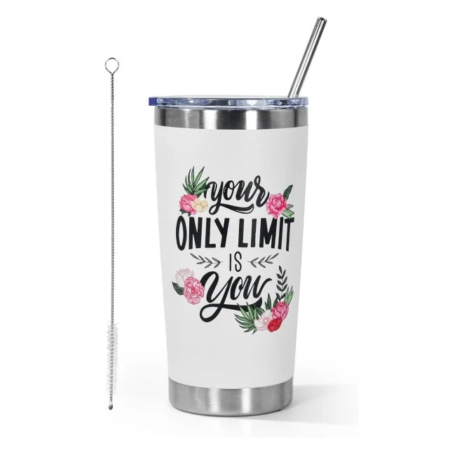 20oz Double Wall Insulated Stainless Steel Coffee Mugs with Slide Lids and Straw for Festival Giveaways