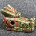 Diy Unakite Stone Crystal Dragon Head Skulls Natural Hand Carved Larvikite Healing Crystal Dragon Skulls for Sale
