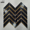 Irregular Luxury Black Mosaic Tiles with Gold Brass for Hotel Waterjet Marble Stone Wall & Floor Mosaic Vila Hotel Decoration