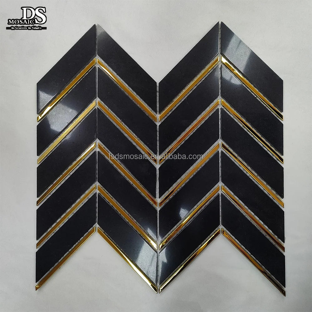 Irregular Luxury Black Mosaic Tiles with Gold Brass for Hotel Waterjet Marble Stone Wall & Floor Mosaic Vila Hotel Decoration