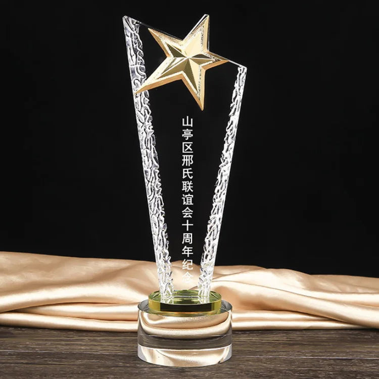 Factory Wholesale Blank Star Crystal Glass Trophy Custom logo Shaped Crystal Glass Award Trophies for Souvenirs
