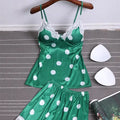Women's Summer Hot Sales Short Striped Pajamas Polka Dot Scalloped Silk-Like Elastic Waist Closure Knitted Fabric Silk Pyjamas