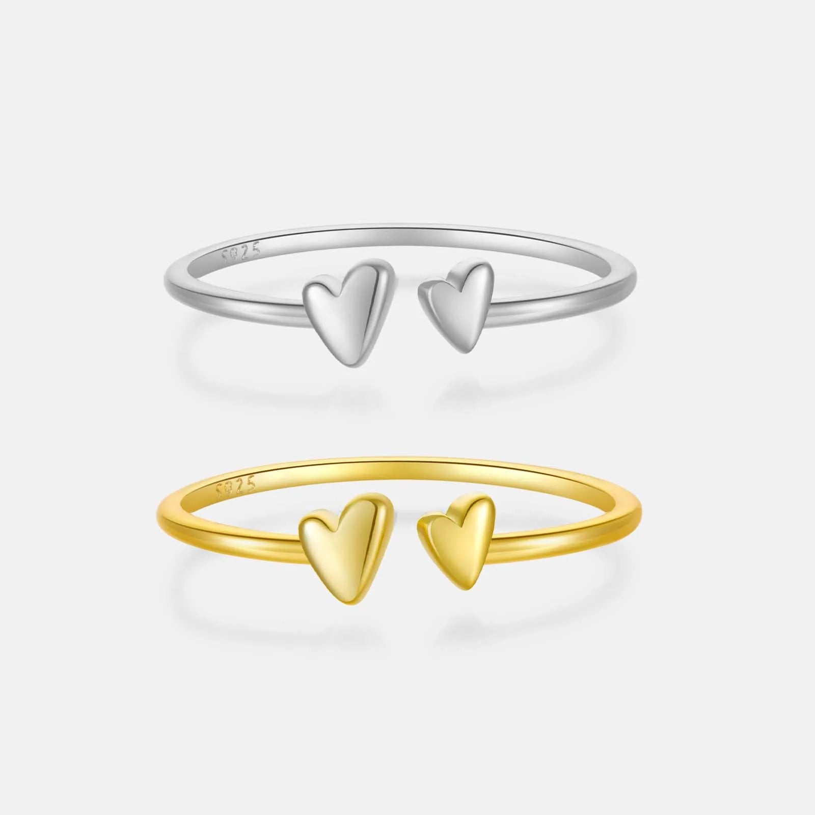 FUAMAY Fashion 925 Sterling Silver 18K Gold Plated Ring Minimalist Plain Heart Ring