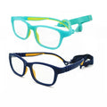 High Classic Kids Dual Color TR90 Square Glasses Frame Customized with Flexible Hingeless Temple and Including Elastic Cord Blue