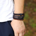 SC 4Pcs/set Braided Leather Bracelet Wood Beads Wristband String Bracelet Cord Vintage Life Tree Leather Bracelet for Men