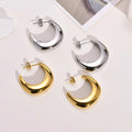 Simple Jewelry 18K Gold Plated Stainless Steel Smooth C Shaped Hoop Earrings for Women Party Wear ED-609