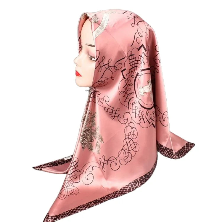 Eur-American Hot Sale Square Scarf  for Women Stylish 90*90  Silk Satin Muslim Hijab Lady Winter Shawl Handkerchief