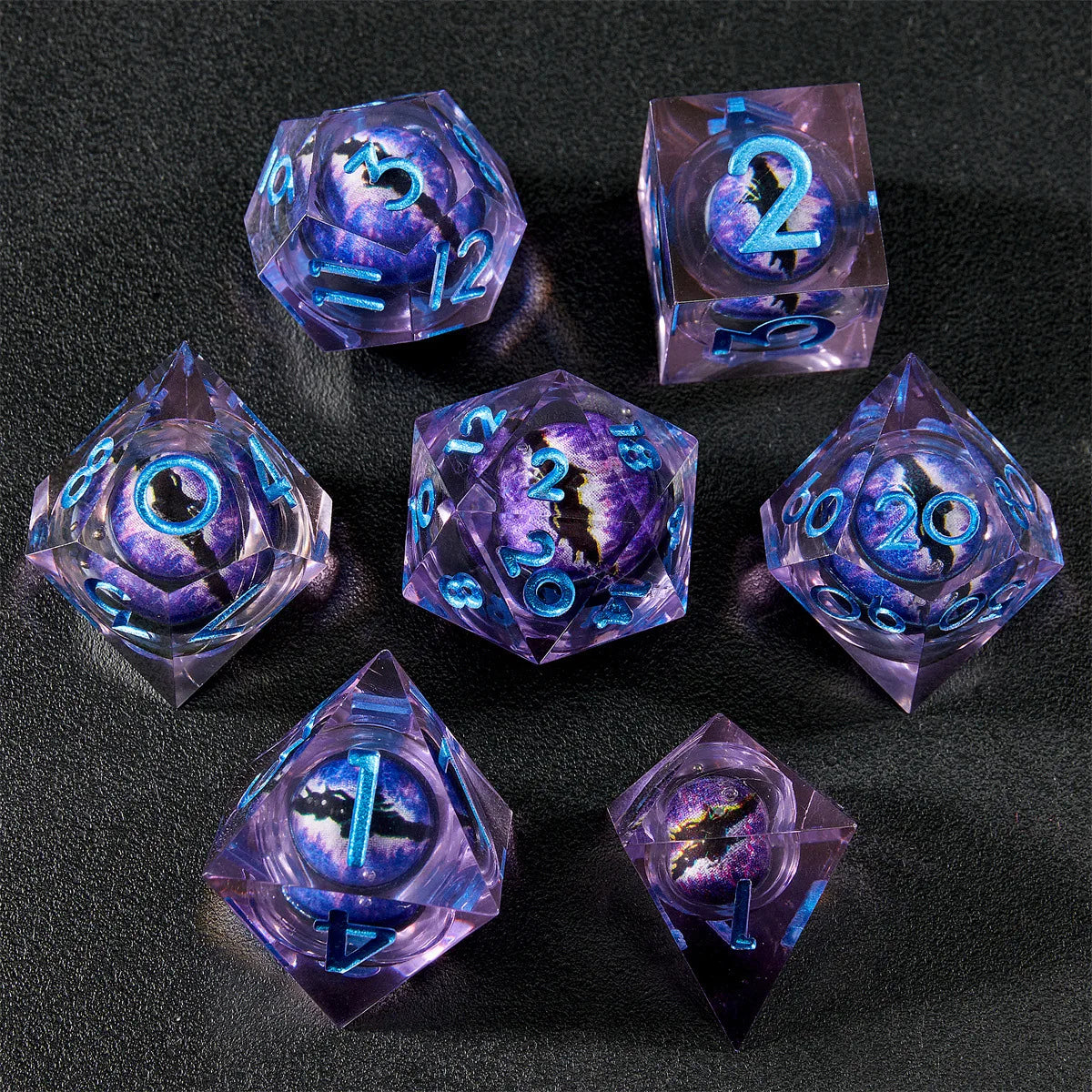 Custom Logo Polyhedral Resin Eyeball Tip Sharp Dice Set D20 Carved Board Games for RPG/DND