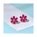 New Product Red Ruby Gemstones 925 Sterling Silver Flower Dainty Jewelry Korean Women Studs Earrings
