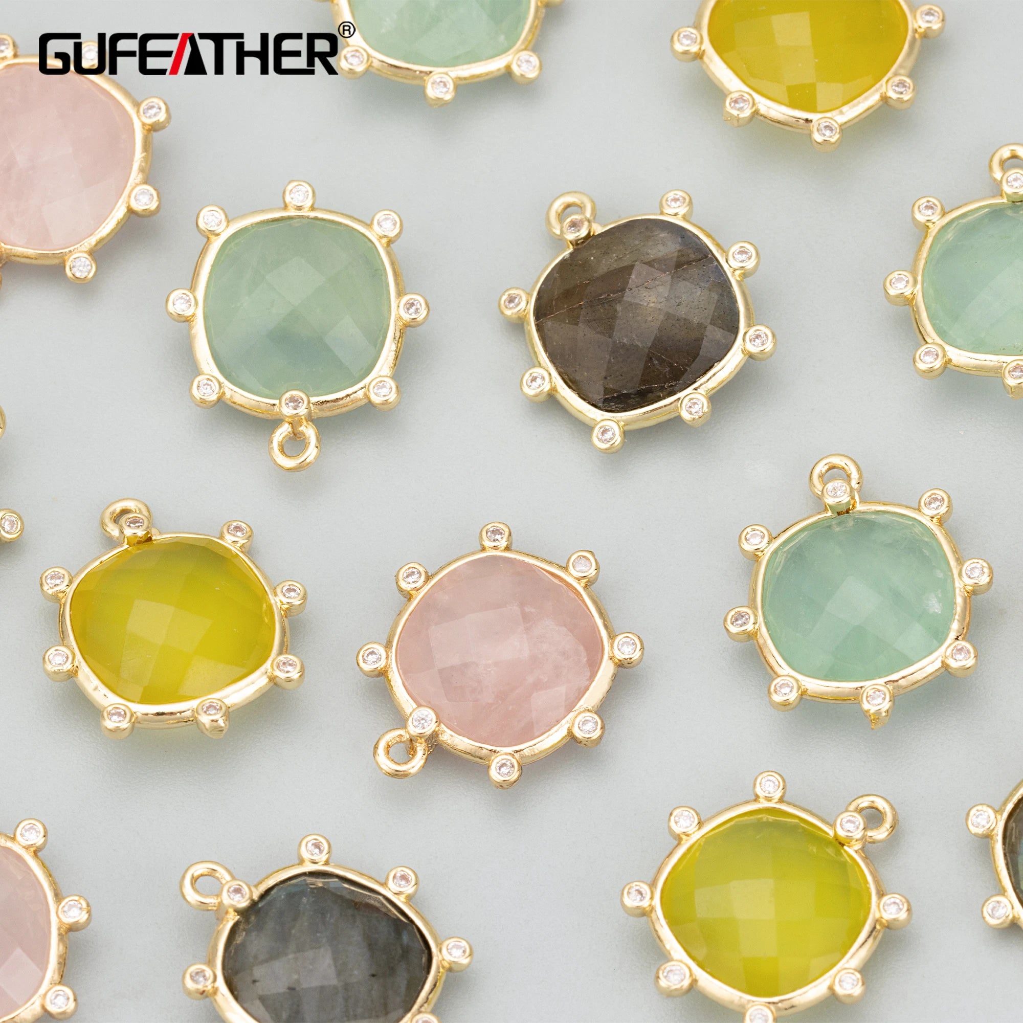 MD77 18K Gold Plated Copper Natural Stone Handmade Brass Jewelry Accessories-4pcs/lot DIY Pendants Making Findings Charms