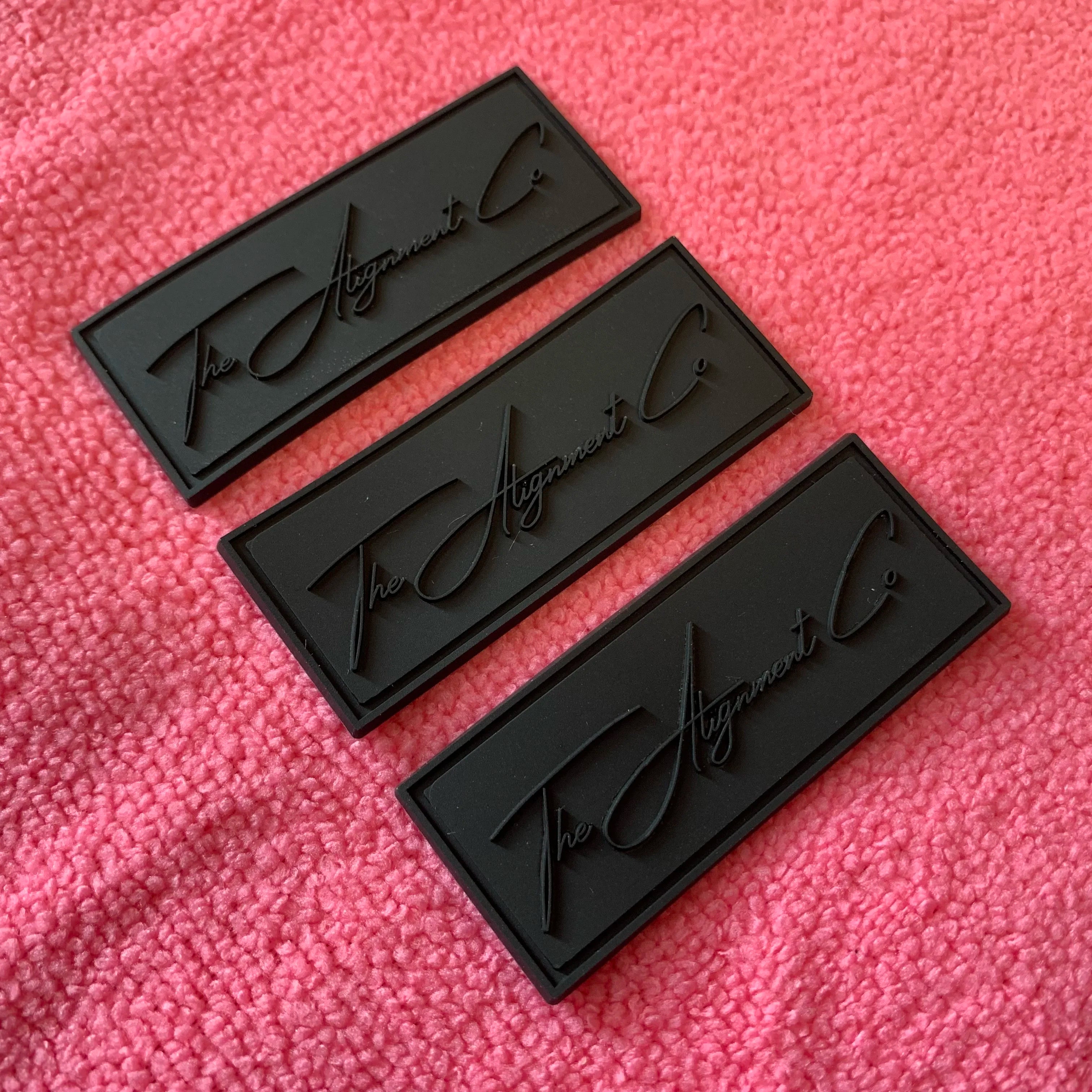 Regular Shape Embossed Brand logo Black Rubber Patchwaterproof All Same Color PVC Rubber Label for Ribbons