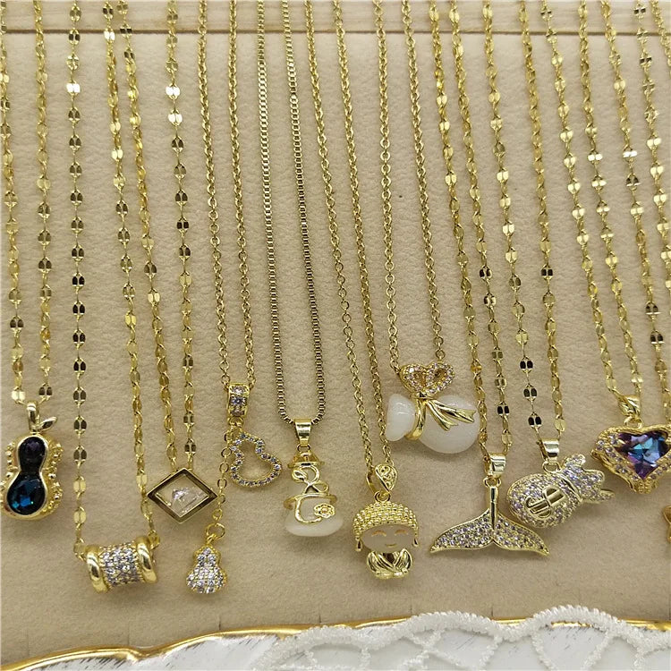 AA00186 Luxury Stainless Steel Chain Necklace Rhinestone Necklaces Elephant Moon Pendant Not Fade Jewelry