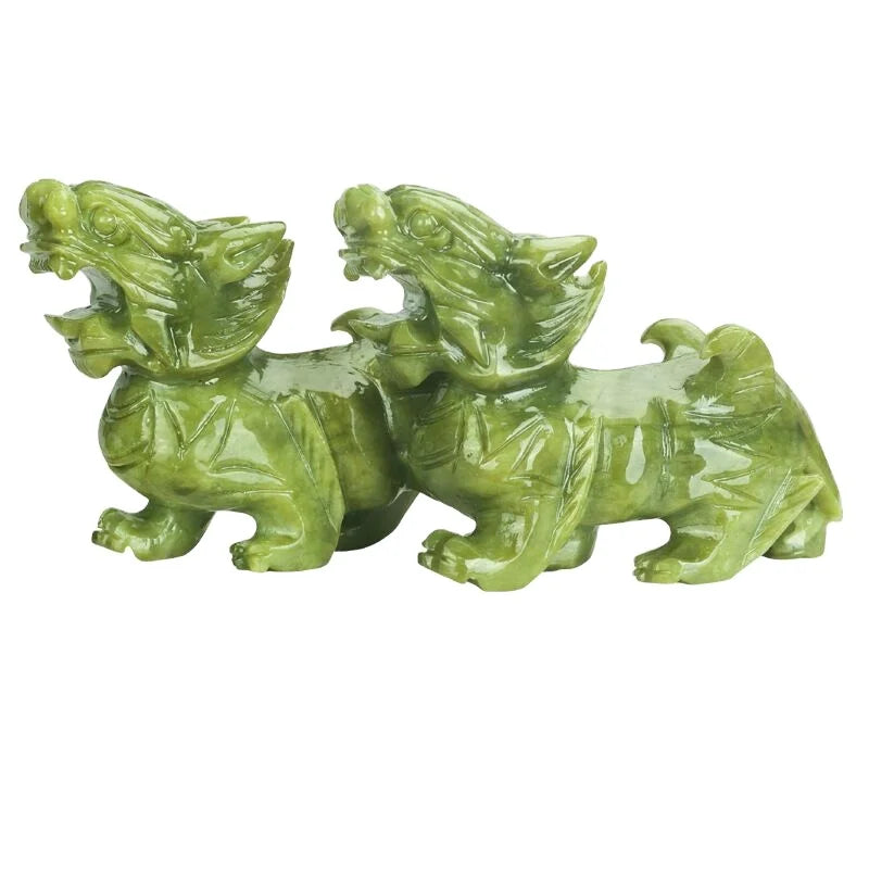 Pair of Natural Jade Pixiu Home Office Feng Shui Jade Carving Crafts Jade Ornaments Feng Shui Pixiu