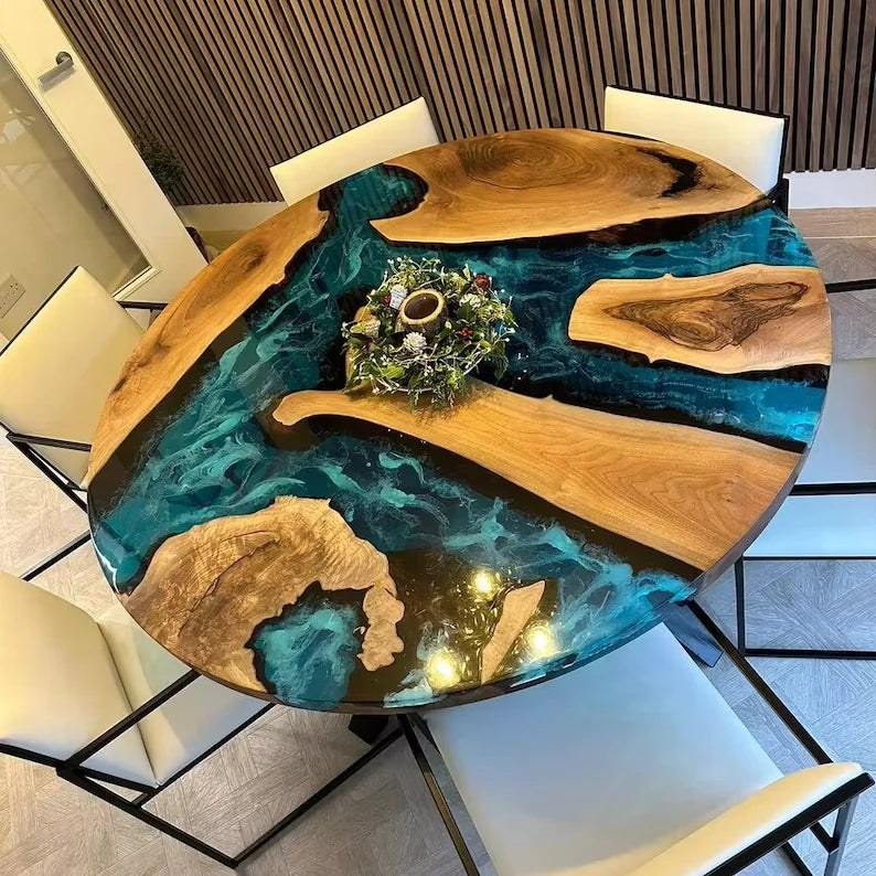 Hot Selling Epoxy Resin River Home Decor Dining Tables Wood Coffee Table Round Epoxy Resin Tables
