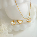 Fashion Pvd Gold Plated Stainless Steel Shell Heart Pendant Necklace Bracelet Earrings Valentine's Day Lovers Jewelry Set