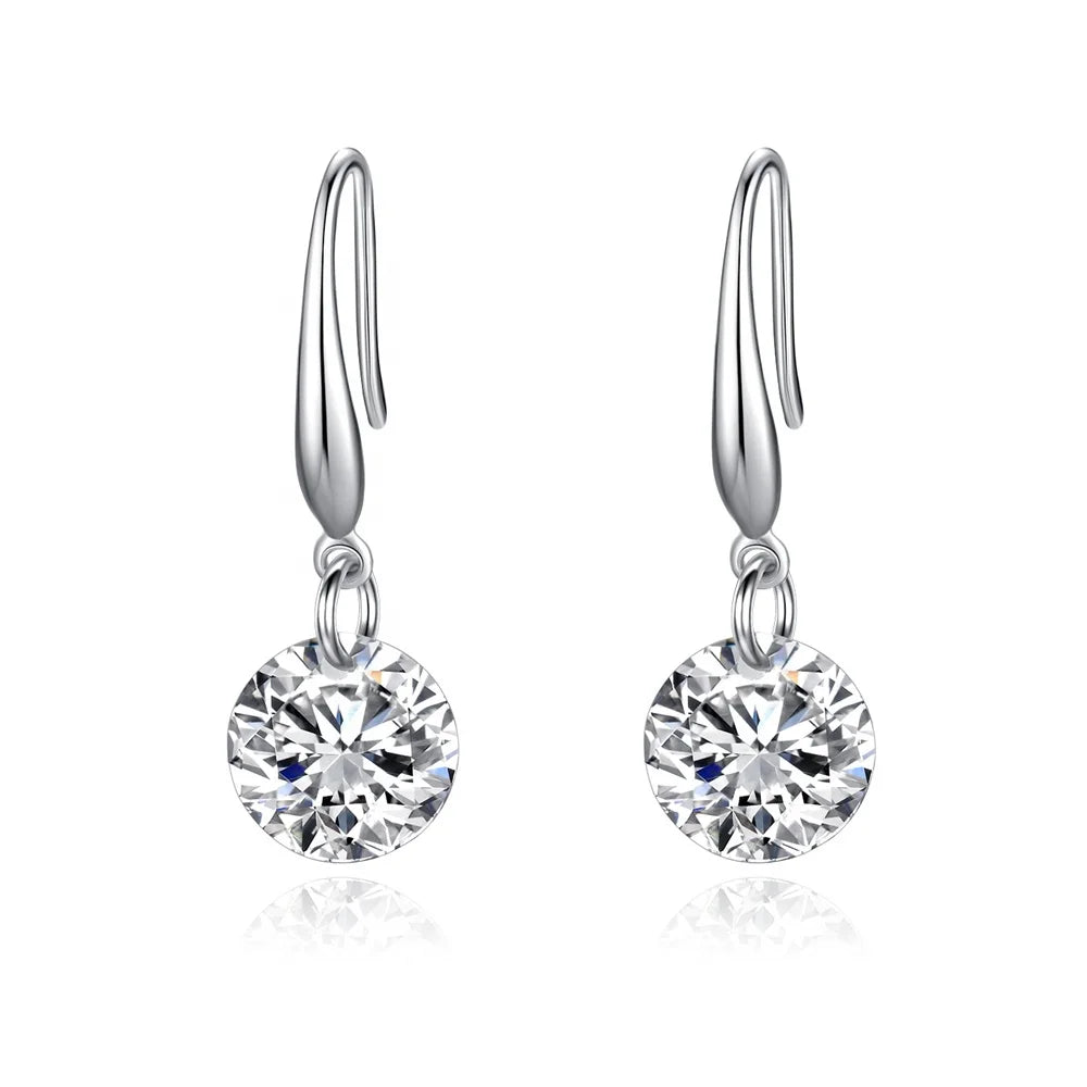 Wholesale NEW Trendy 925 Sterling Silver Diamond Dangle Hook Earrings Cubic Zirconia Drop Pendant Earrings Woman