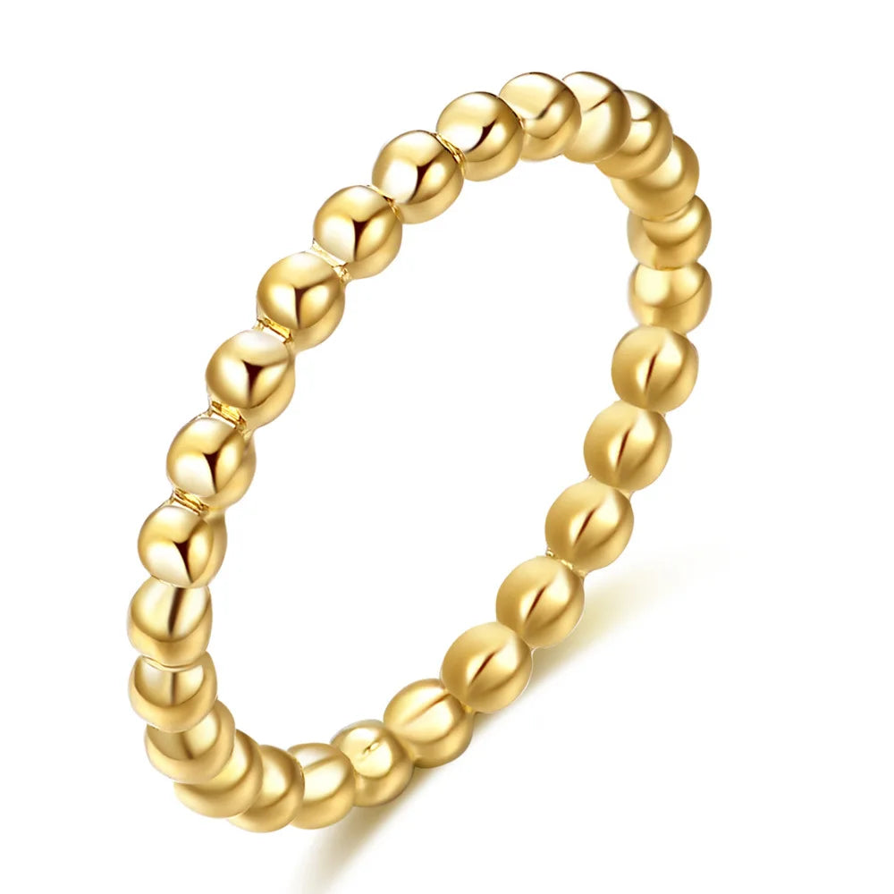 Japanese Korean Fashion Simple  Stainless Steel Ring 18K Gold Geometric Bead Stainless Steel Gold Ring  for Men Women