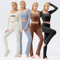 Custom Logo Women Yoga Gym Sets Gym Fitness Sets Sportswear Long Sleeve Workout Gym Yoga Pants Running Sport Leggings Set
