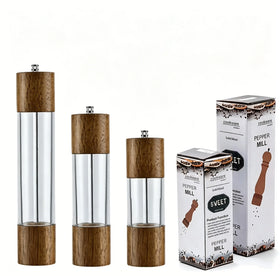 Wholesale Low MOQ Wooden Pepper Grinder Mill Manual Salt and Pepper Mills with Acrylic Visible Window