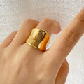 18K Vacuum Gold Plated Stainless Steel Wide Band Dome Ring for Women Minimalist Chunky Statement Ring