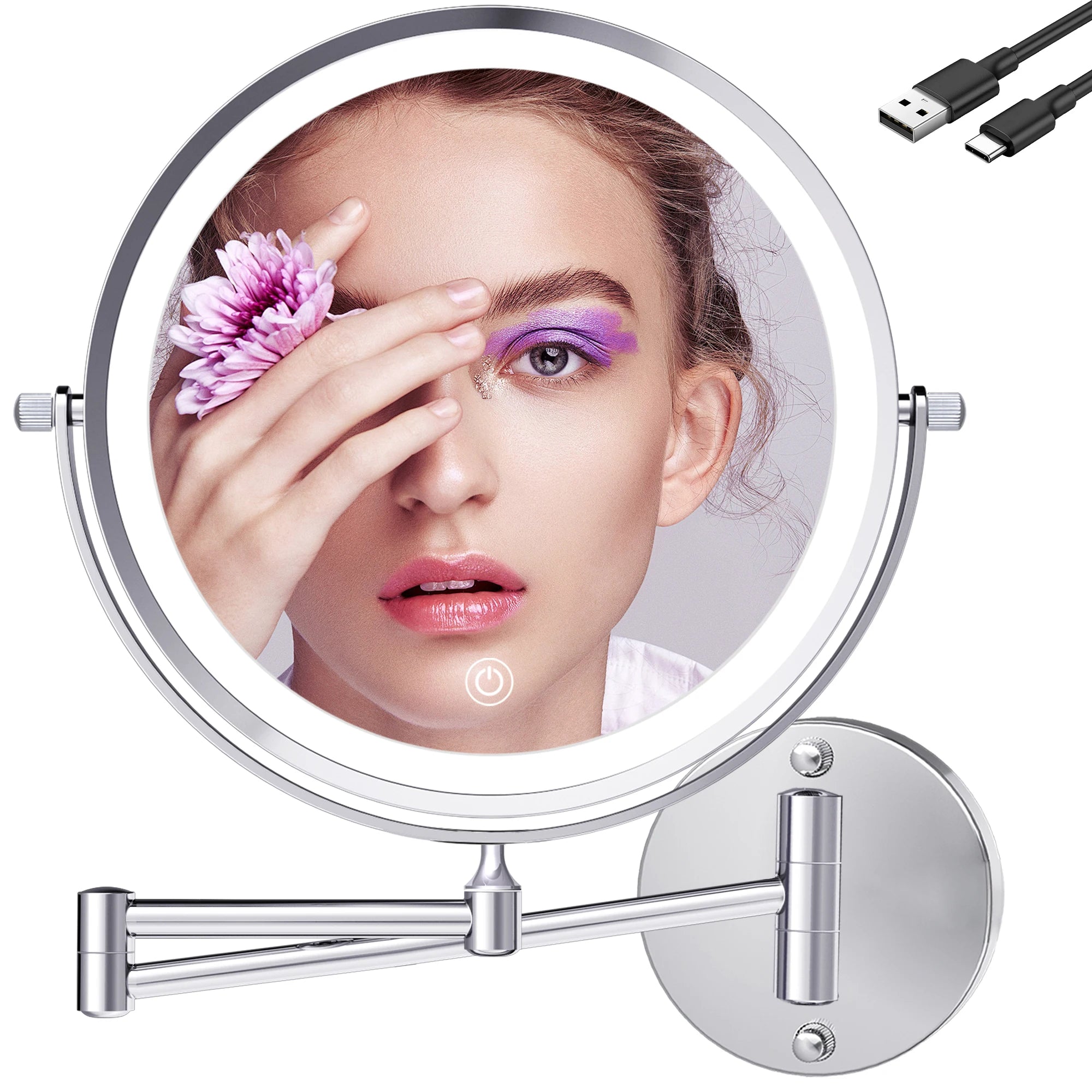9-Inch Modern LED Wall Mounted Shaving Mirror 10X Magnification 360 Degree Rotation Smart Lighting Rechargeable Make-up Mirror
