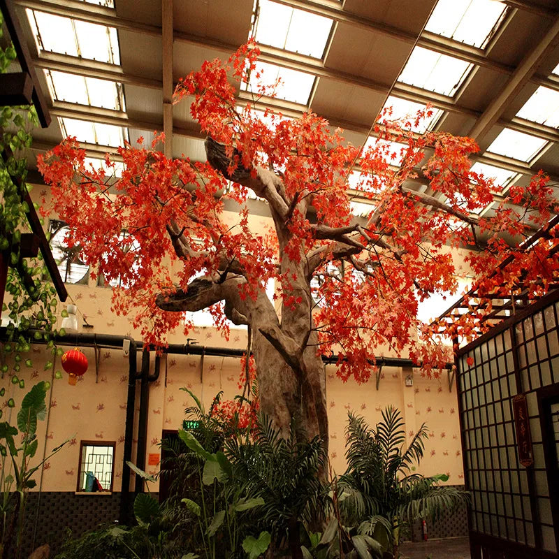 Realistic Green Plastic Artificial Grass with Mango Ginkgo Maple Leaves Eco-friendly Hanging for Home Decor Office Greenery
