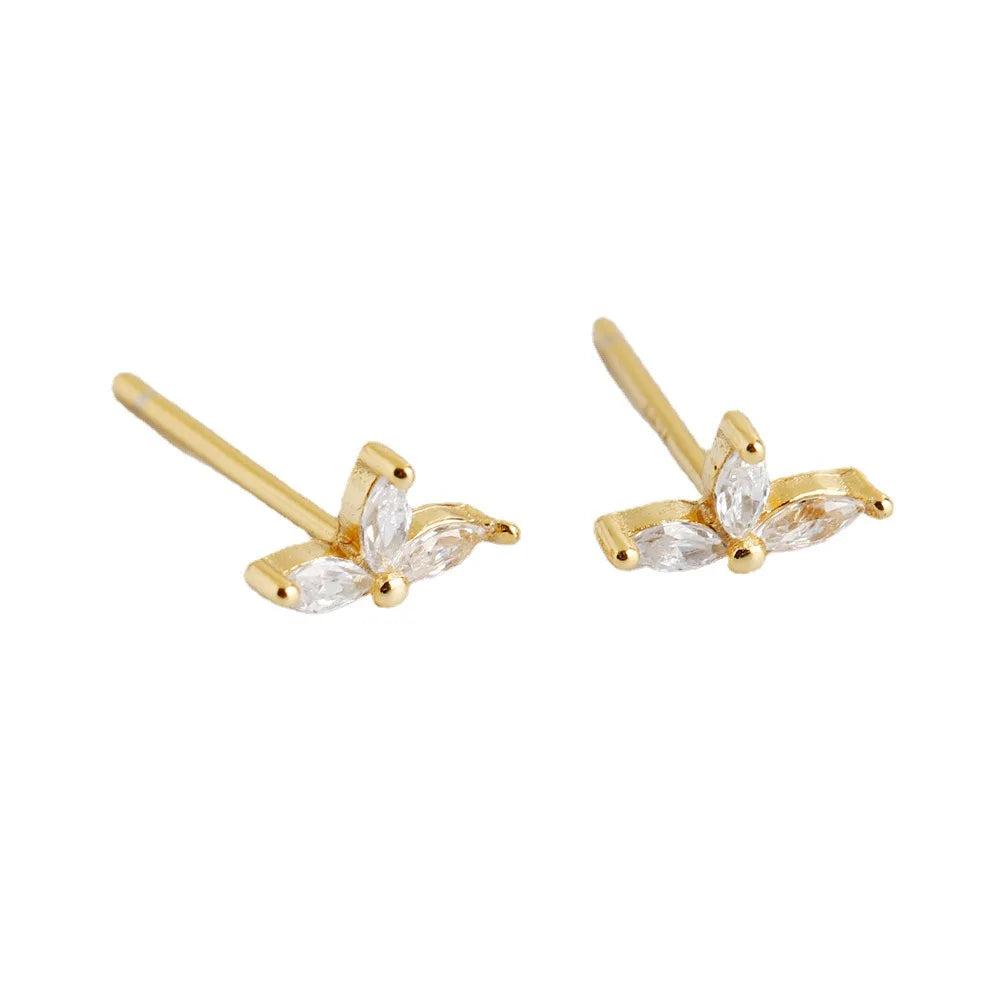 Popular 925 Sliver Sterling Full Zircon Flower Gold Plated Jewelry Stud Earring for Women