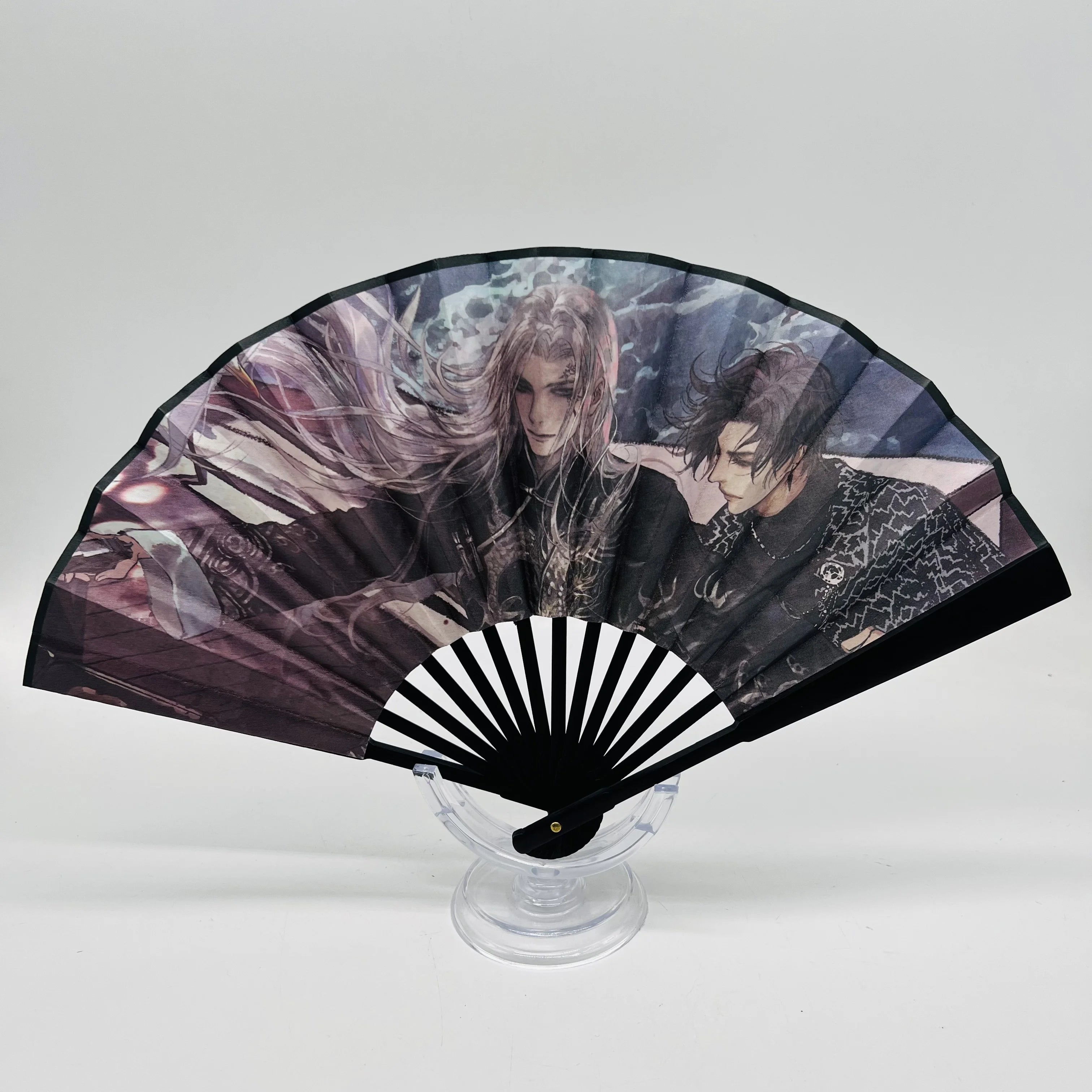 BSBH 26.7cm High Quality Custom Anime Flower Bamboo Hand Fan Two Side Printing Silk Folding Hand Fan