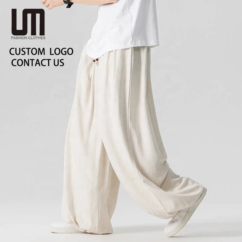 2025 Men Cotton Linen Pants - Chinese Style Long Trousers (Straight-leg Wide-leg Casual Trousers for Summer Loose-fit Comfort)