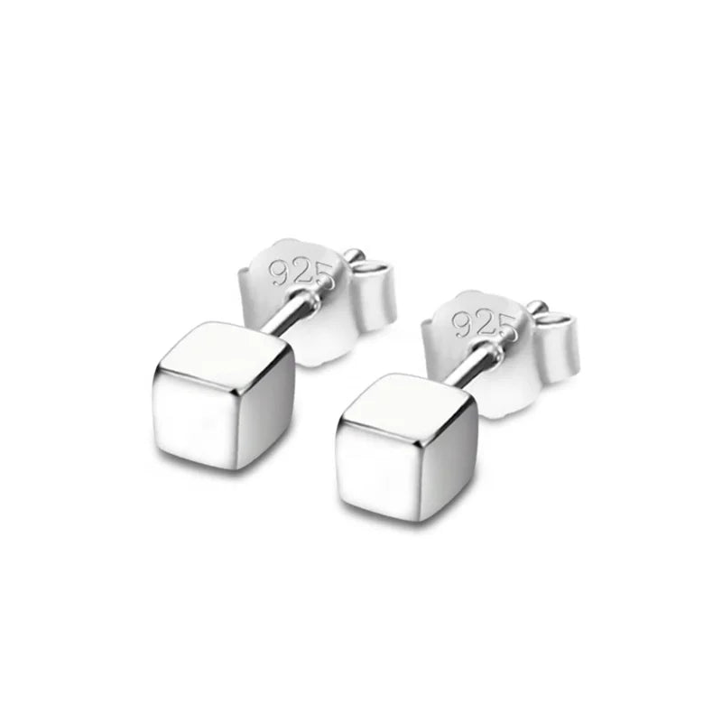 AB251 925 Sterling Silver Small Square Tiny Stud Earrings for Women Original Design Fine Jewelry Bijoux Brincos Ear Piercing