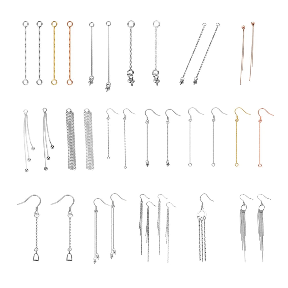S925 Sterling Silver Box Chain Threader Ear Line With Peg Bail & Hooks Snake Chain Drop Earring Wire Tassel DIY Jewelry Findings