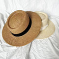 Custom 2024 Hot Sale Vintage Women Summer Telescope Boater Beach Sun Hat Hand Weave Paper Straw Hat With Cotton Ribbon
