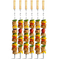 In Stock 6-Piece Stainless Steel Grilling Skewers Set 55CM Long Flat Metal BBQ Skewers with Wooden Handle Accessory Set