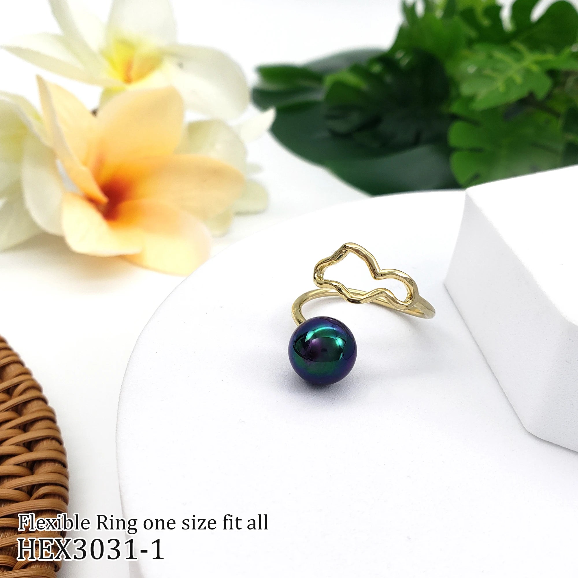 Hawaiian Jewelry Wholesale Gold Plated Adjustable Pearl Jewelry Rings Hawaiian Open Rings