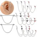 Angel Heart Zircon Tragus Helix Piercing Double Chain Link Lobe Ear Stud Stainless Steel Tassel Drop Earrings for Women