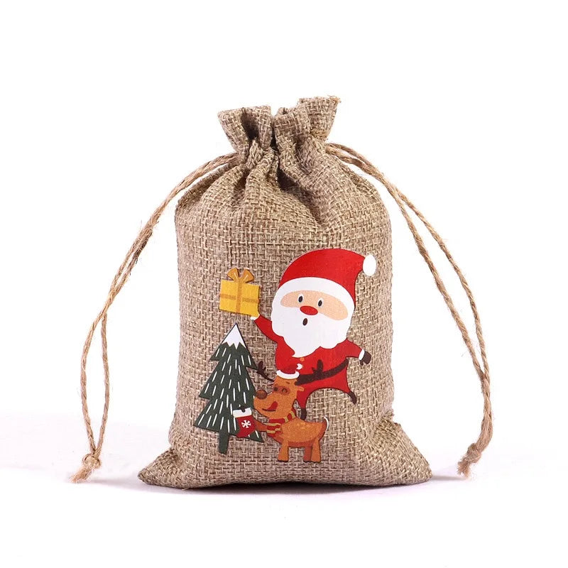 10*15cm Hot Selling Christmas Party Drawstring Linen Burlap Jewelry Packaging Shopping Tote Bag
