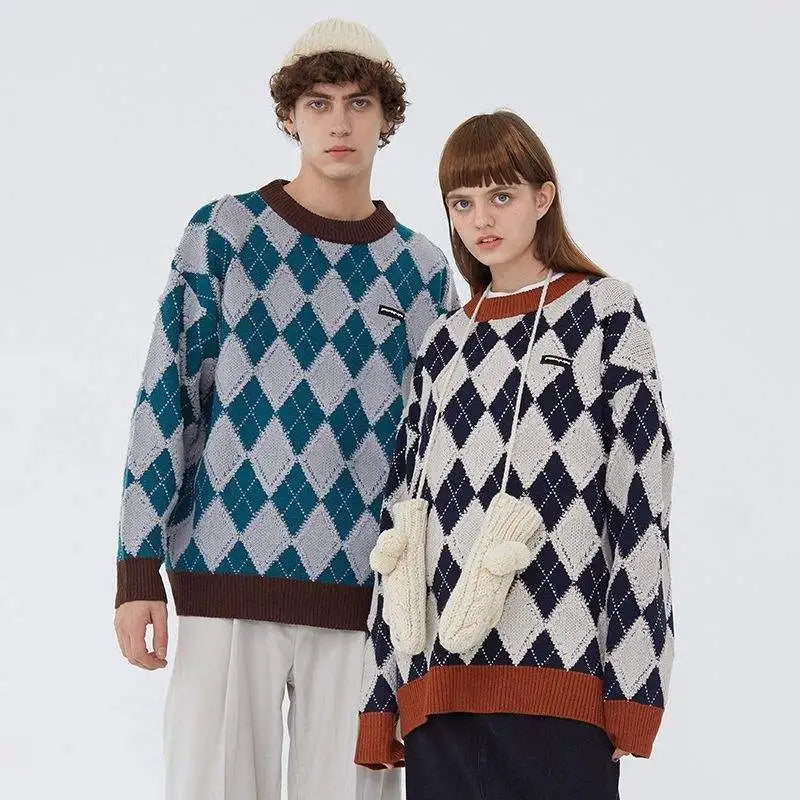 Hot Sales Plaid Versatile Western Style Men's Fall Winter Sweater Women's British Couple Trendy Knitwear