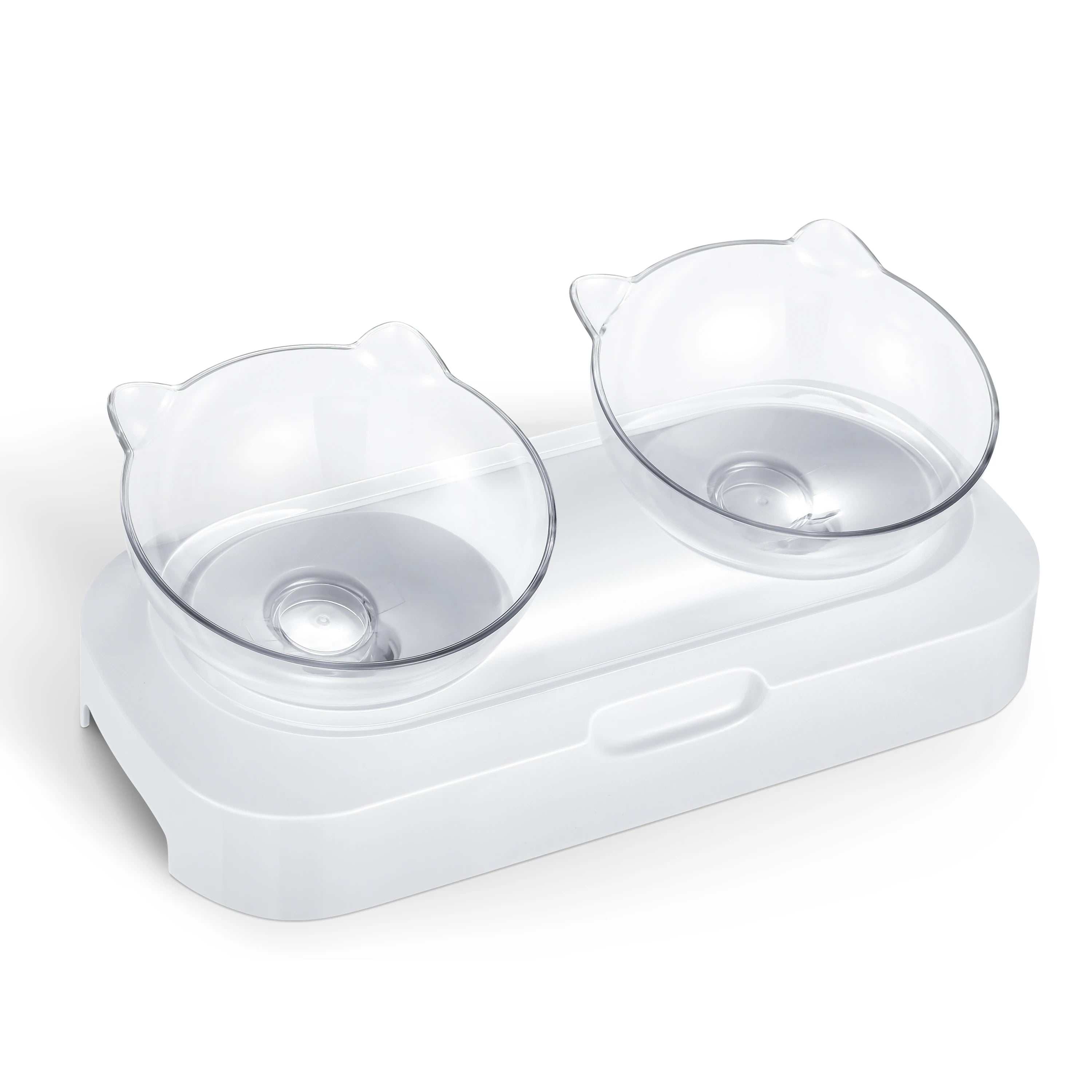 Custom Double Transparent Plastic Cat Dog Water Bowl With Raised Stand Food Water Feeder Neck Protective Pet Bowl