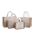 Large White Burlap Handbag with Handles Custom Logo Printed DIY Pattern Reusable Grocery Jute Tote Shopping Bag