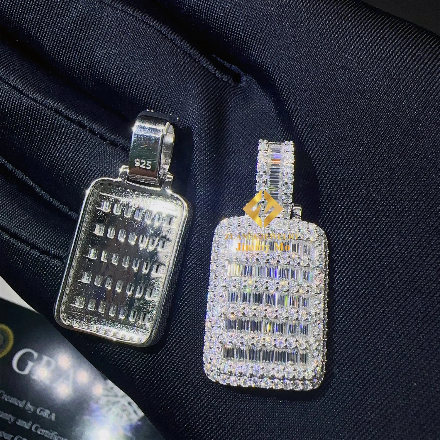 Bulk Stock Iced Out Shining Jewelry Hip Hop Pendant 925 Silver White Gold Rose VVS1 Moissanite Diamond Dog Tag Pendant